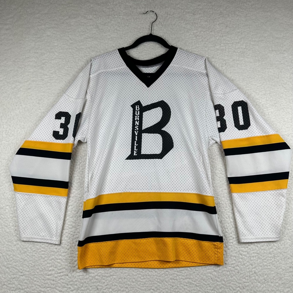 Vtg Burnsville Braves Blaze Minnesota HS Varsity Hockey Jersey White Black 30